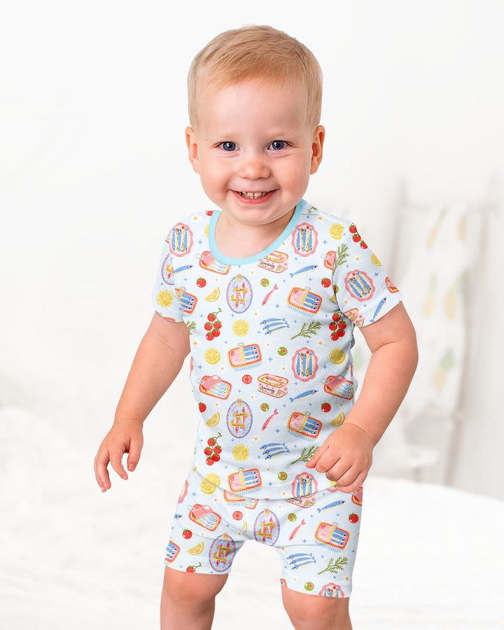 Preppy Sardines Bamboo Two Piece Short Sleeve Shorts Pajama Set