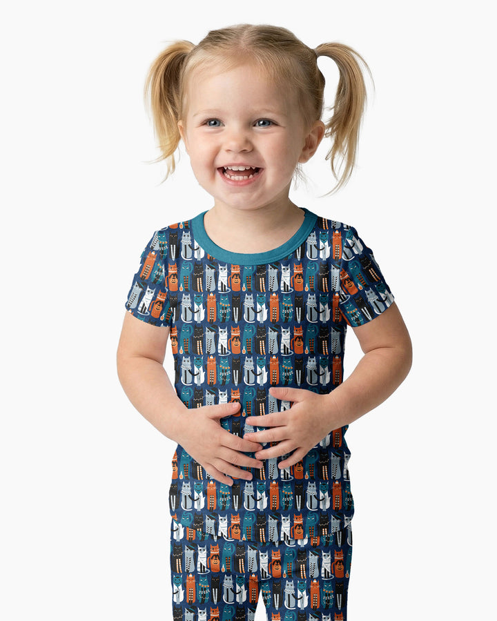 Retro Halloween Cat Bamboo Two Piece Short Sleeve Pajama Set