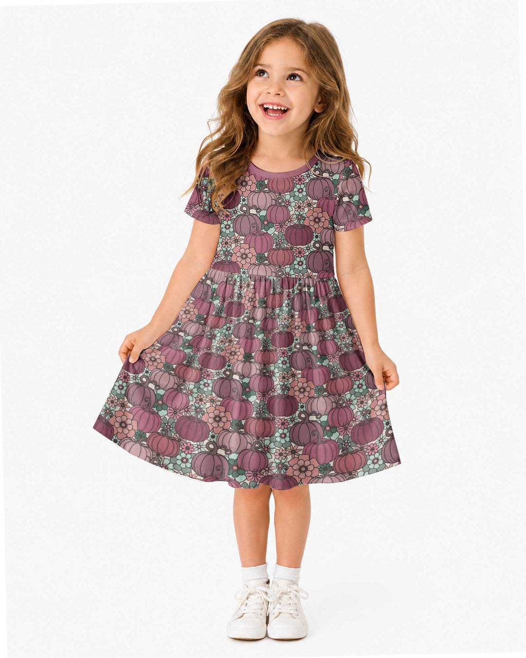Retro Floral Pumpkin Patch Bamboo Twirl Dress