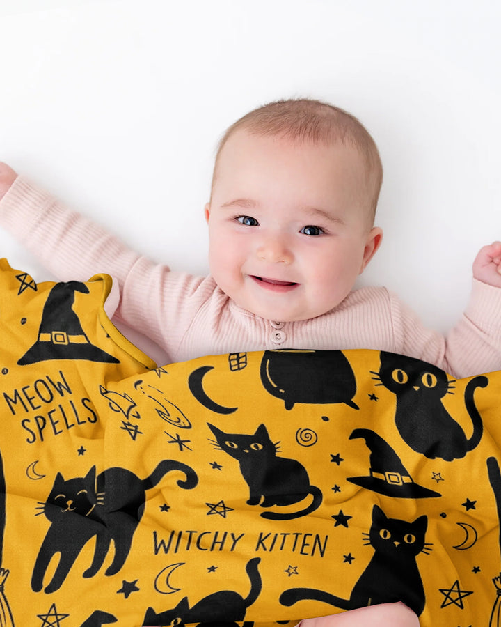 Witchy Kitten Spells Bamboo Blanket