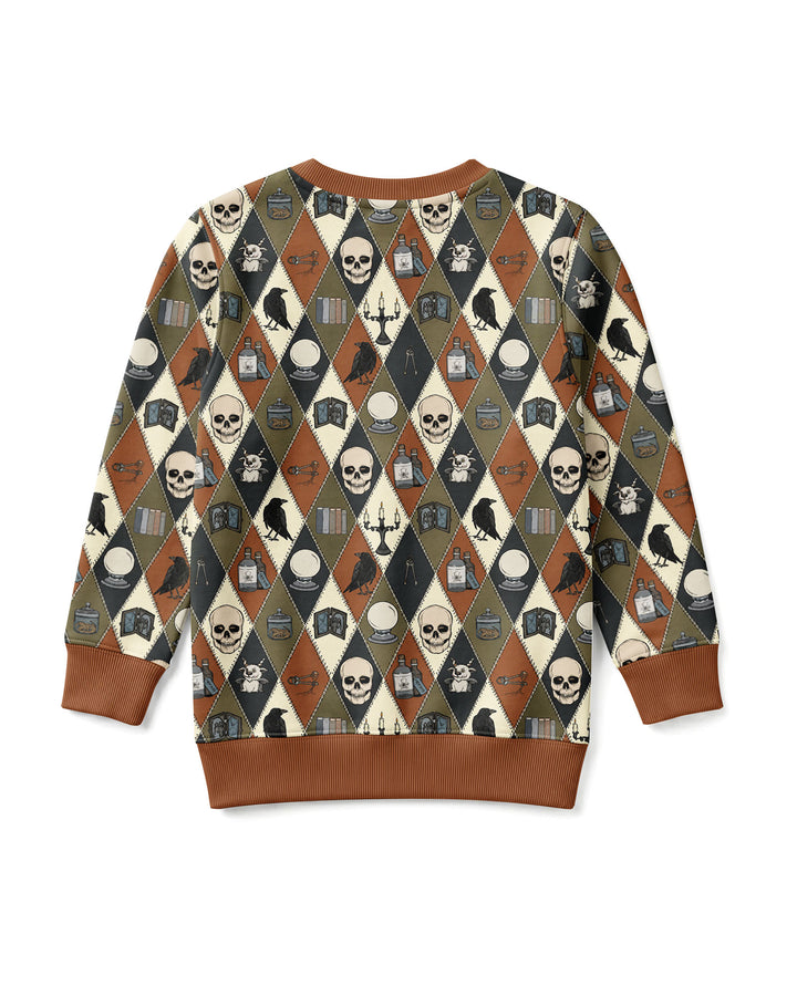 Retro Gothic Halloween Patchwork Bamboo Crewneck Sweatshirt