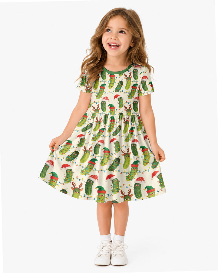 Cheerful Christmas Pickle Bamboo Twirl Dress