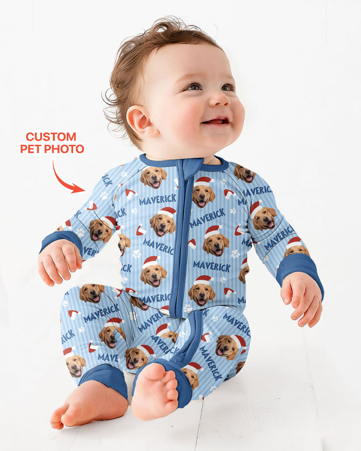 Custom Pet Photo Christmas Paws Stripe Bamboo Convertible Zippy