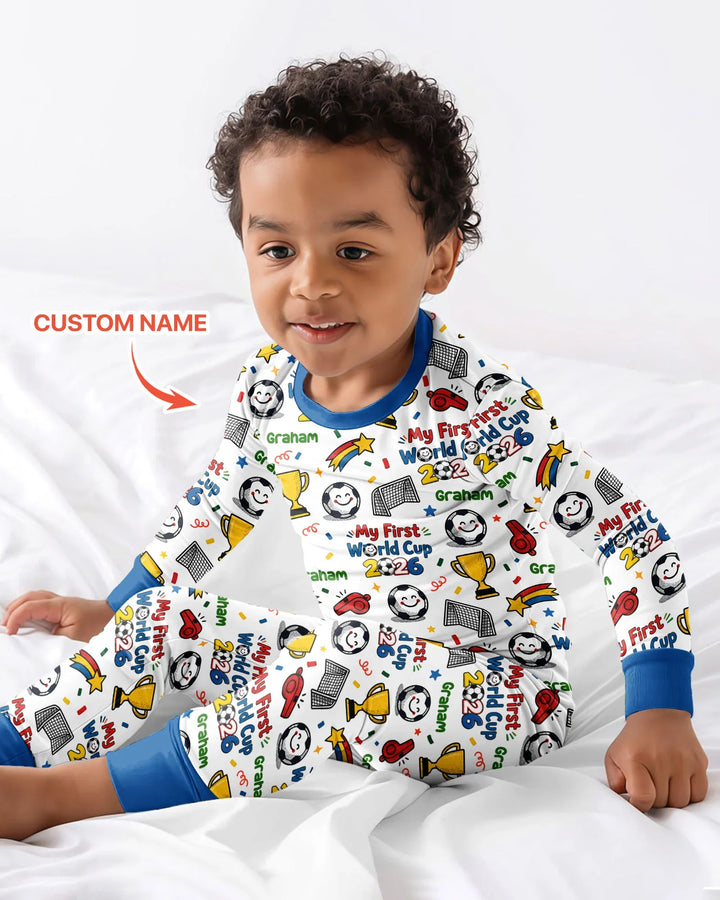 Custom Name My First Soccer Cup Bamboo Two Piece Long Sleeve Pajama Set