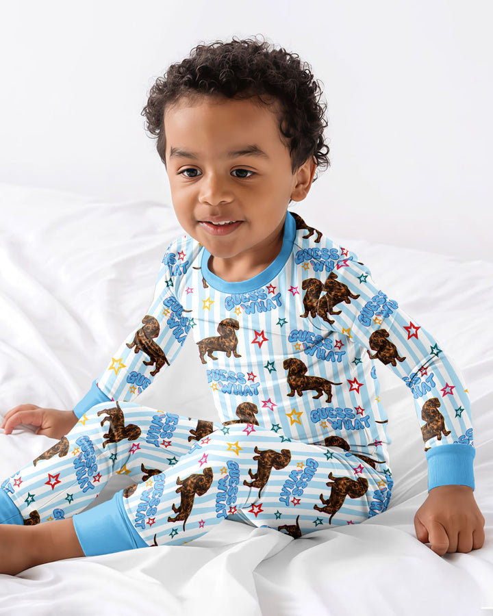 Guess What? Wiener Butt! Bamboo Two Piece Long Sleeve Pajama Set