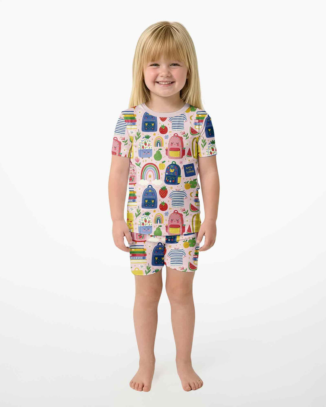Sweet Rainbow School Adventure Bamboo Two Piece Short Sleeve Shorts Pajama Set