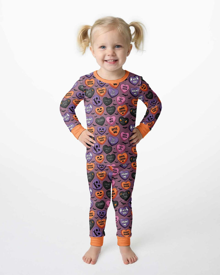 Candy Hearts Halloween Bamboo Two Piece Long Sleeve Pajama Set