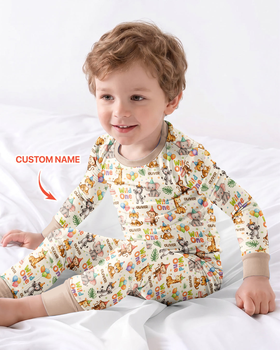 Custom Name 1st Birthday Wild One Bamboo Two Piece Long Sleeve Pajama Set