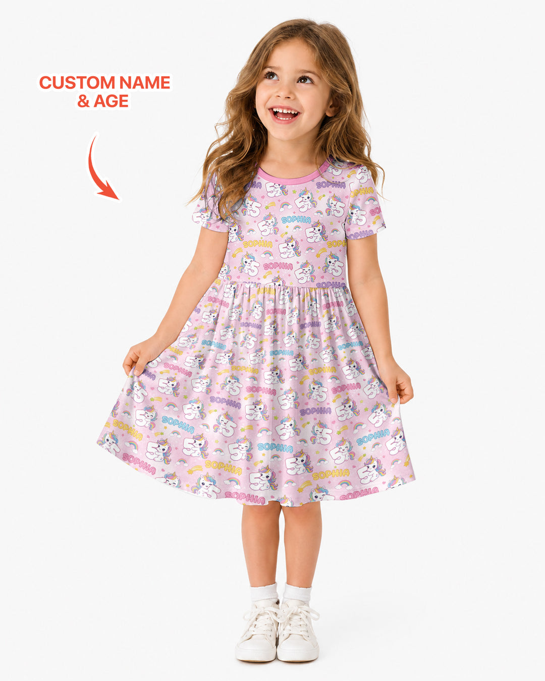 Custom Name Kawaii Unicorn Birthday Bamboo Twirl Dress