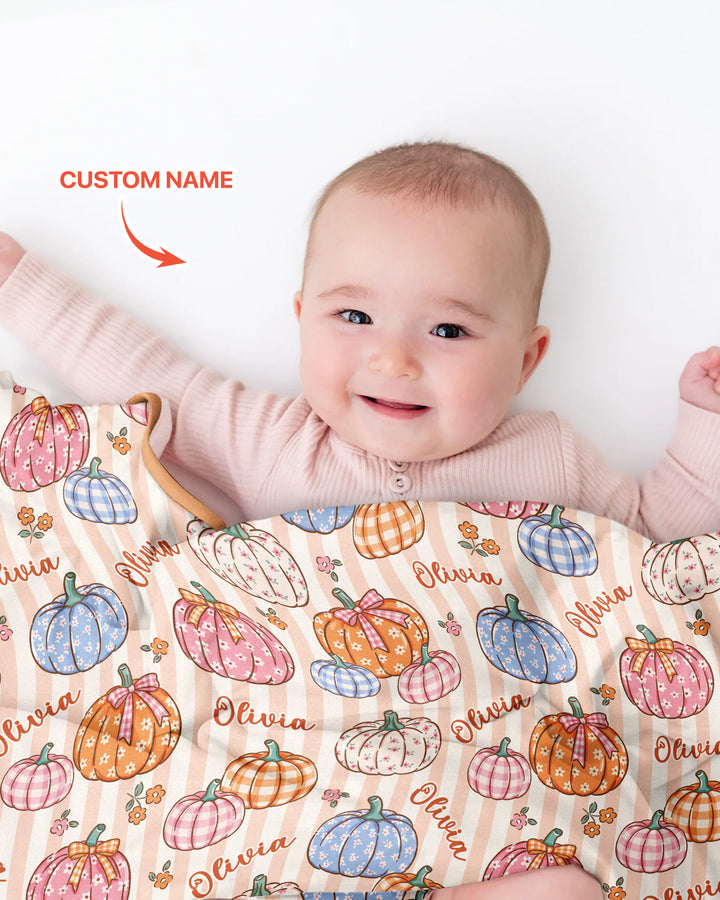 Custom Name Pumpkin Patch Bamboo Blanket
