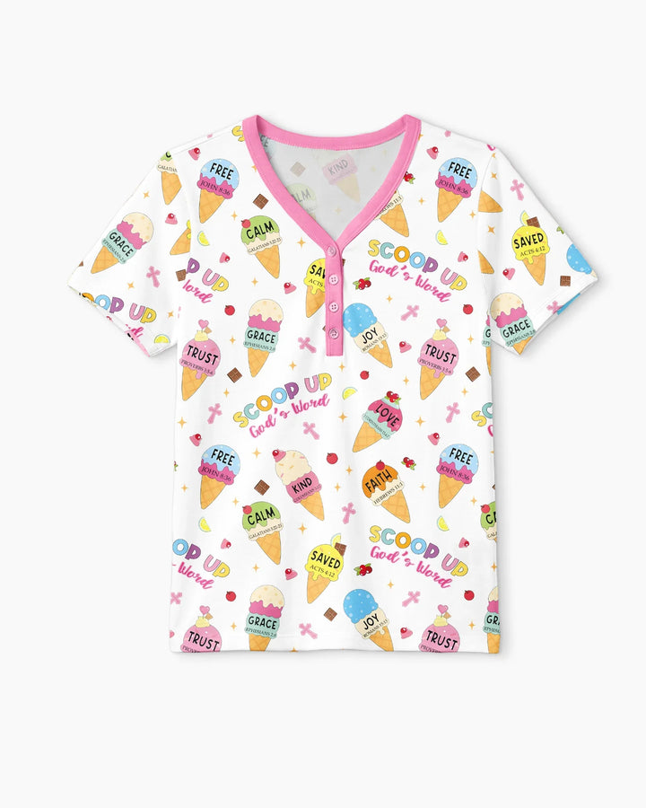 Ice Cream Summer Christian  Bamboo Women Short Sleeve Short Pajama Set