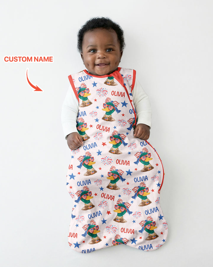 Custom Name Patriotic Mallard Duck Bamboo Sleep Bag