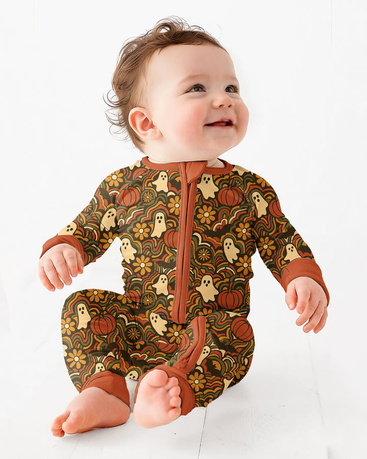 Retro Halloween Ghost Pumpkin Floral Bamboo Convertible Zippy