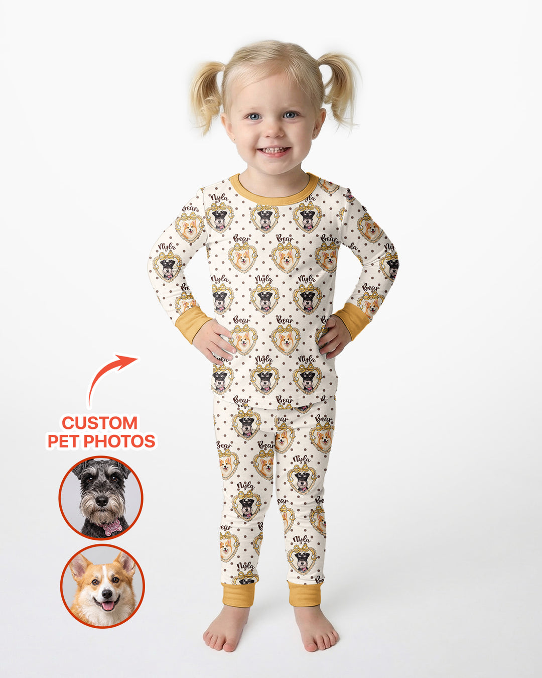 Custom Pet Photo Sweetheart Cameo Bamboo Two Piece Long Sleeve Pajama Set