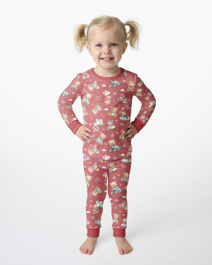 Kawaii Teddy Bamboo Two Piece Long Sleeve Pajama Set