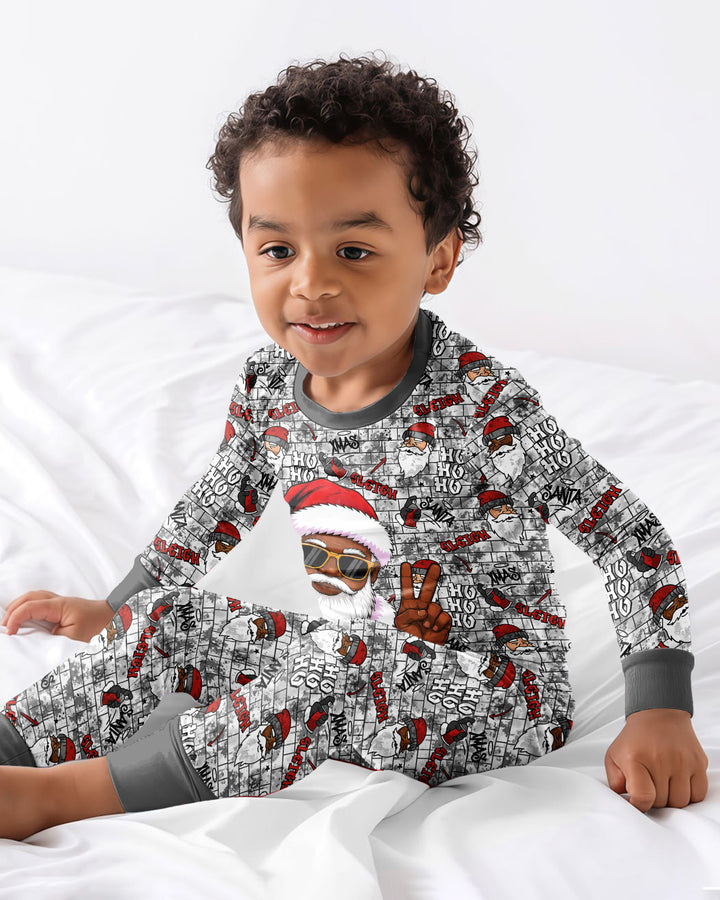 Santa Swag Christmas Bamboo Two Piece Long Sleeve Pajama Set