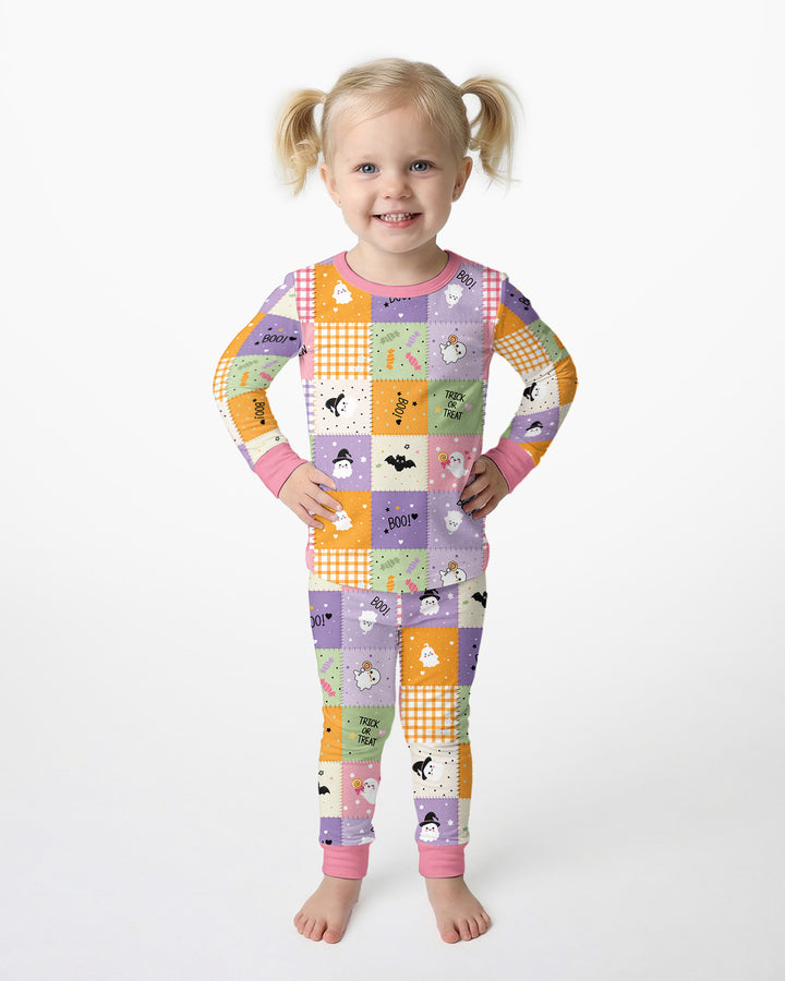 Cute Halloween Patchwork Bamboo Two Piece Long Sleeve Pajama Set