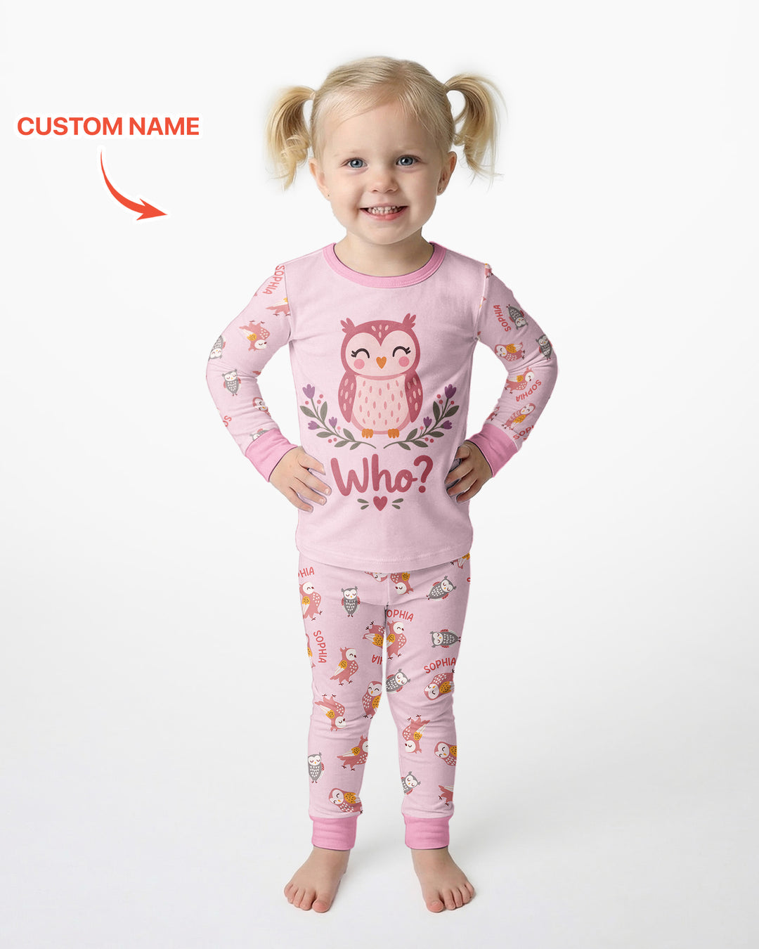 Custom Name Twin Owl Who's Who Bamboo Two Piece Long Sleeve Pajama Set