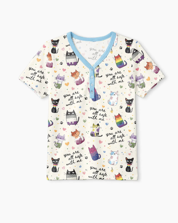 Loved & Safe Kitties Family Matching Bamboo Women Short Sleeve Short Pajama Set