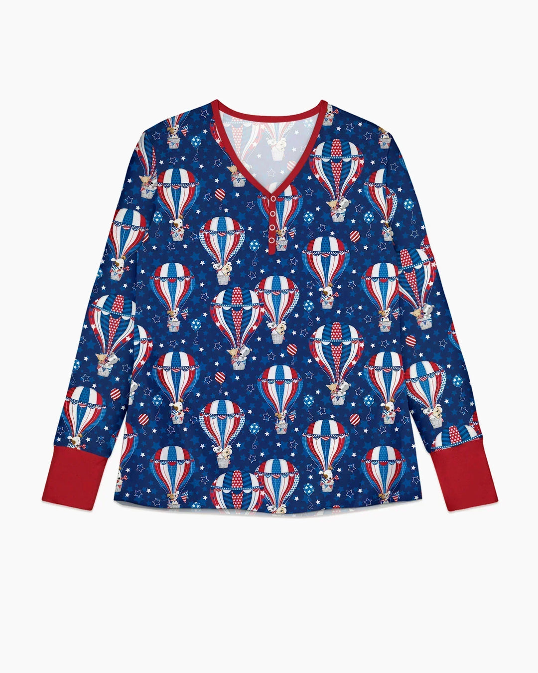 Patriotic Pups in Hot Air Balloons Family Matching Bamboo Women Pajama Set
