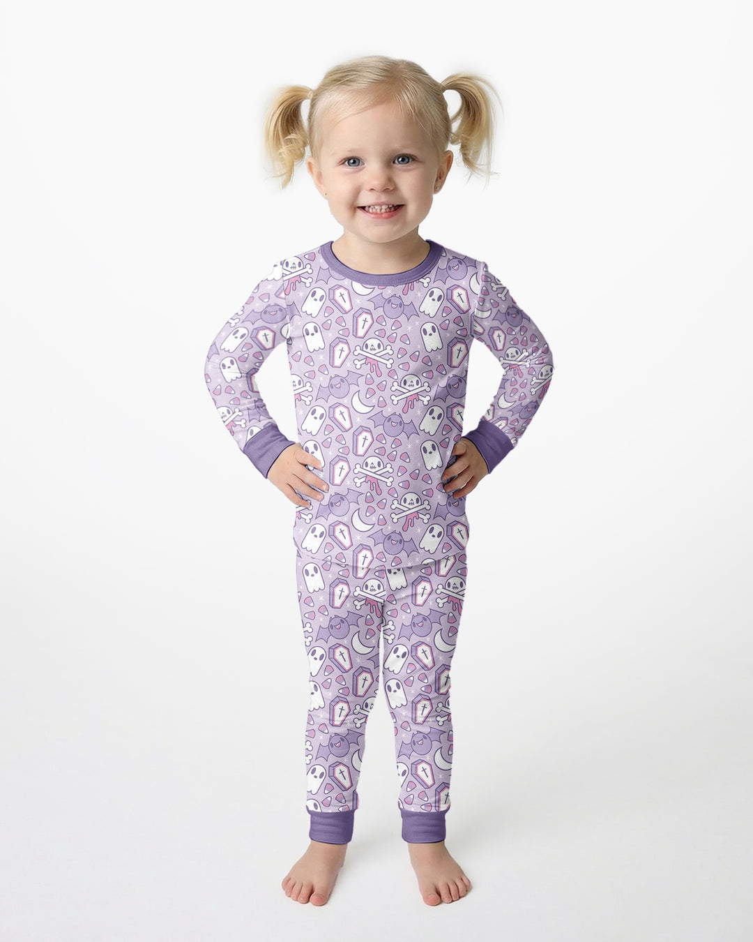 Cute Ghost Halloween Pastel Purple Spooky Bamboo Two Piece Long Sleeve Pajama Set