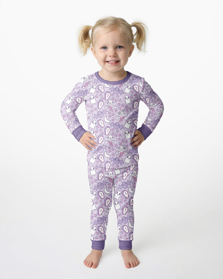 Cute Ghost Halloween Pastel Purple Spooky Bamboo Two Piece Long Sleeve Pajama Set