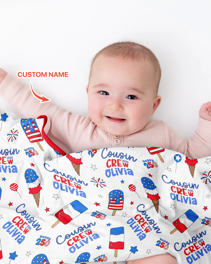 Custom Name 4th of July Cousin Crew Bamboo Blanket