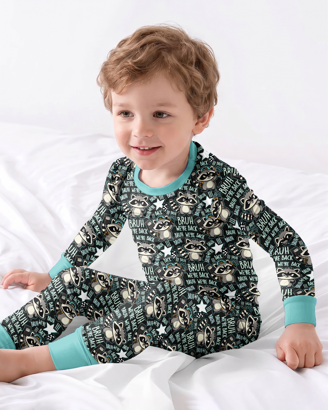 Bruh We're Back Raccoon Bamboo Two Piece Long Sleeve Pajama Set