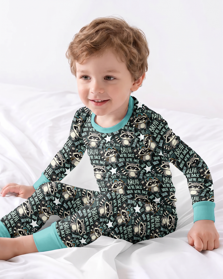 Bruh We're Back Raccoon Bamboo Two Piece Long Sleeve Pajama Set