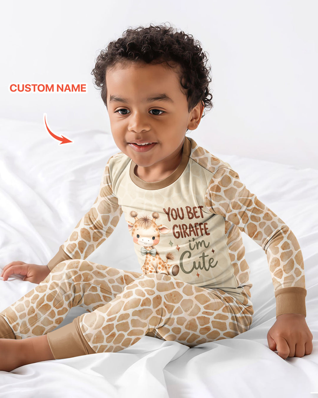 Personalized You Bet Giraffe I'm Cute Bamboo Two Piece Long Sleeve Pajama Set