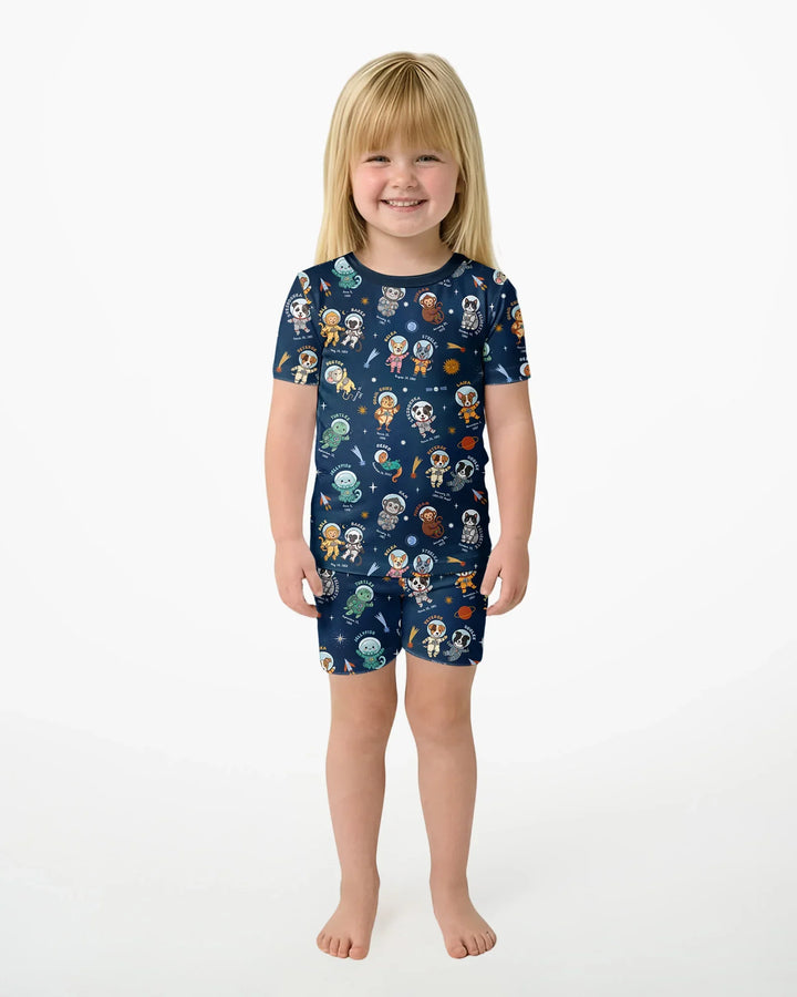 Animal Astronauts Bamboo Two Piece Short Sleeve Shorts Pajama Set