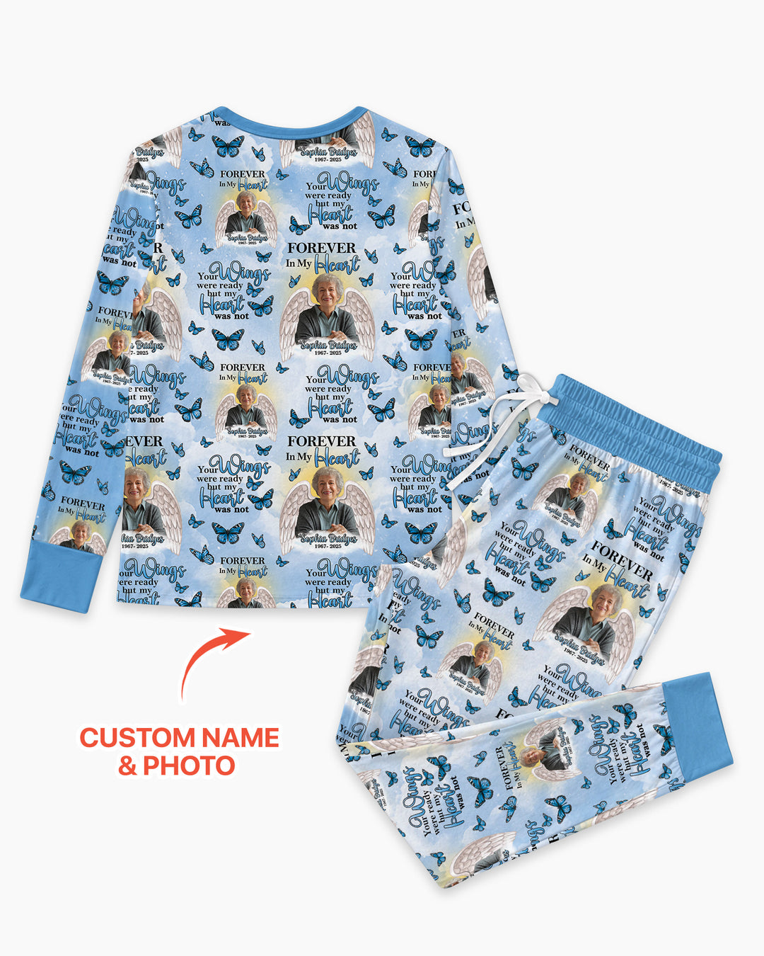 Custom Photo Forever In My Heart Family Matching Bamboo Women Pajama Set