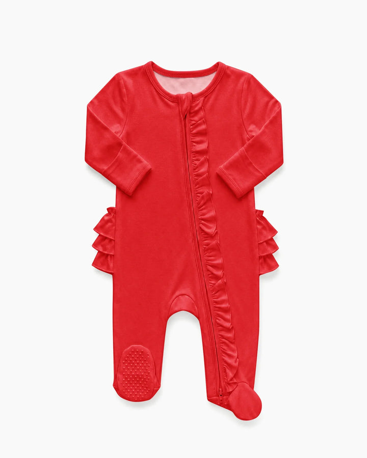 Solid Color Zipper Ruffle Footie