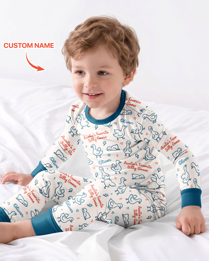 Custom Name Auntie's Favorite Silly Goose Bamboo Two Piece Long Sleeve Pajama Set