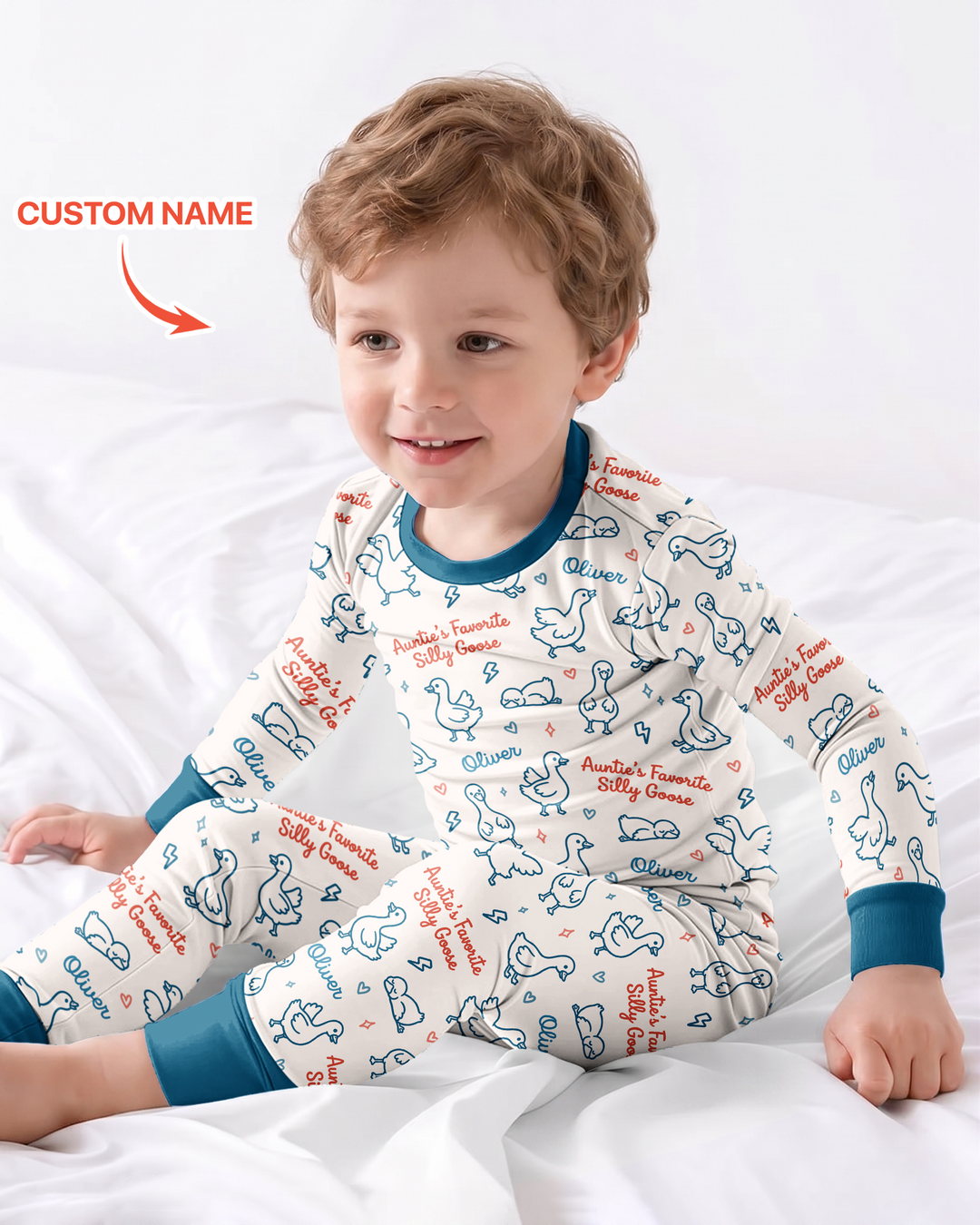 Custom Name Auntie's Favorite Silly Goose Bamboo Two Piece Long Sleeve Pajama Set