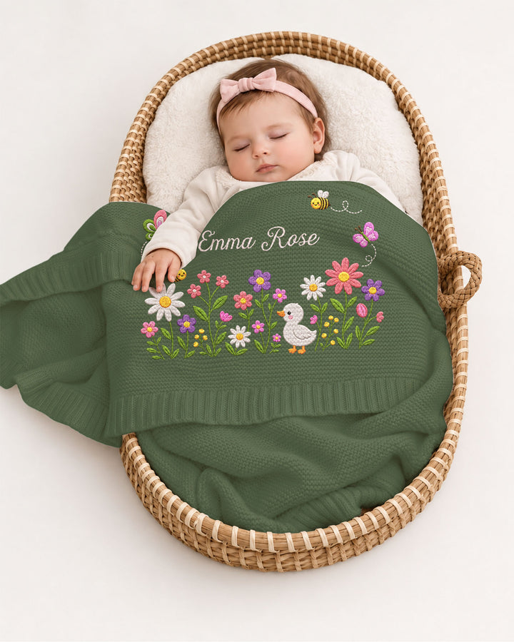 Lovely Floral Embroidered Baby Cotton Blanket