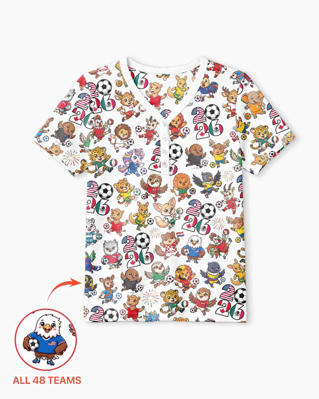 Kawaii Animals Soccer Tour 2026 Family Matching Bamboo Women Short Sleeve Short Pajama Set