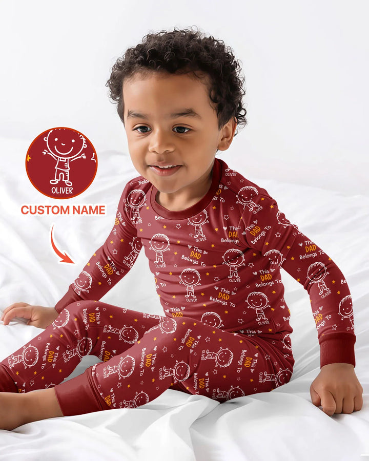 Custom Name This Dad Belongs To Doodle Bamboo Two Piece Long Sleeve Pajama Set