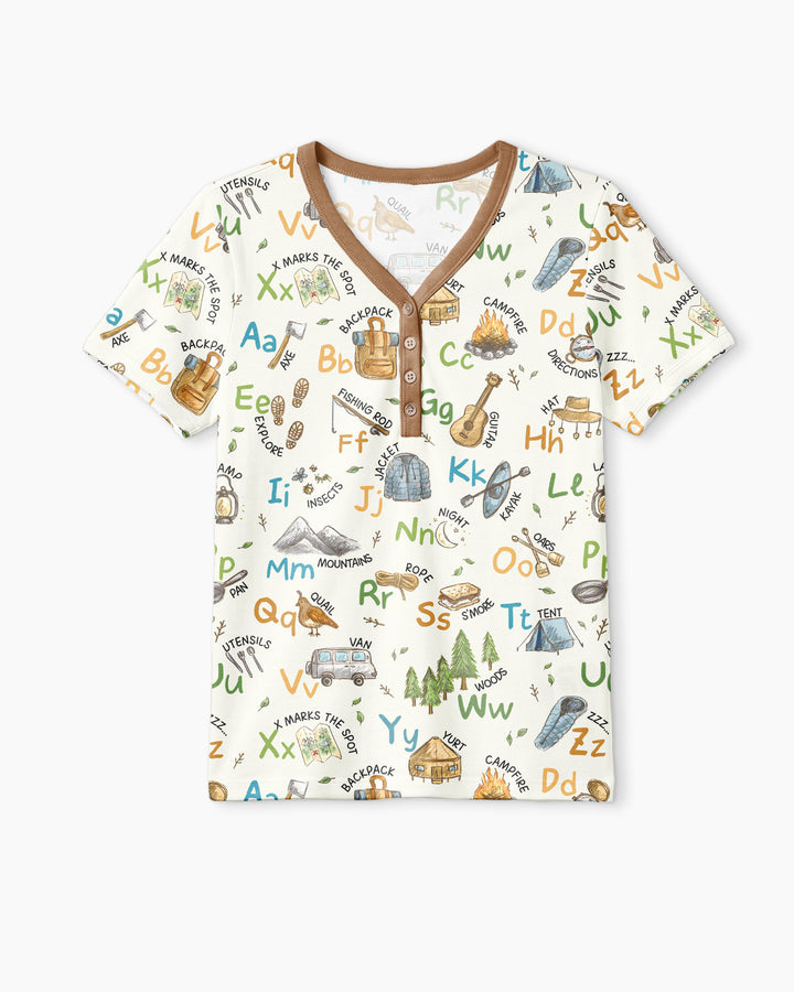 Adventure Alphabet ABCs Summer Camp Bamboo Women Short Sleeve Short Pajama Set