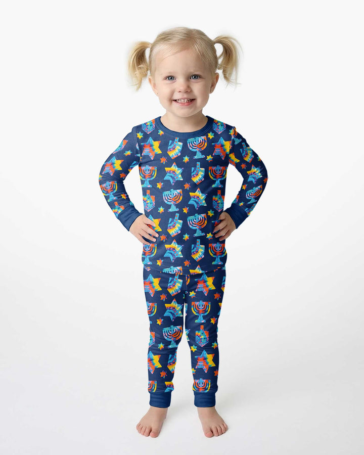 Hanukkah Tie Dye Matching Family Bamboo Two Piece Long Sleeve Pajama Set