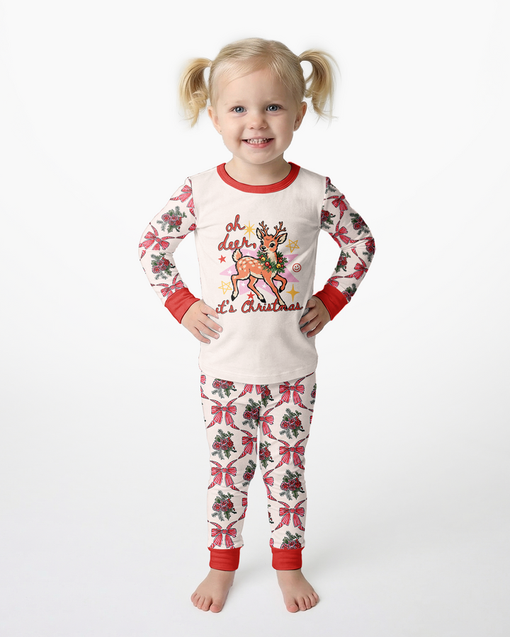 Vintage Oh Deer Christmas Bamboo Two Piece Long Sleeve Pajama Set