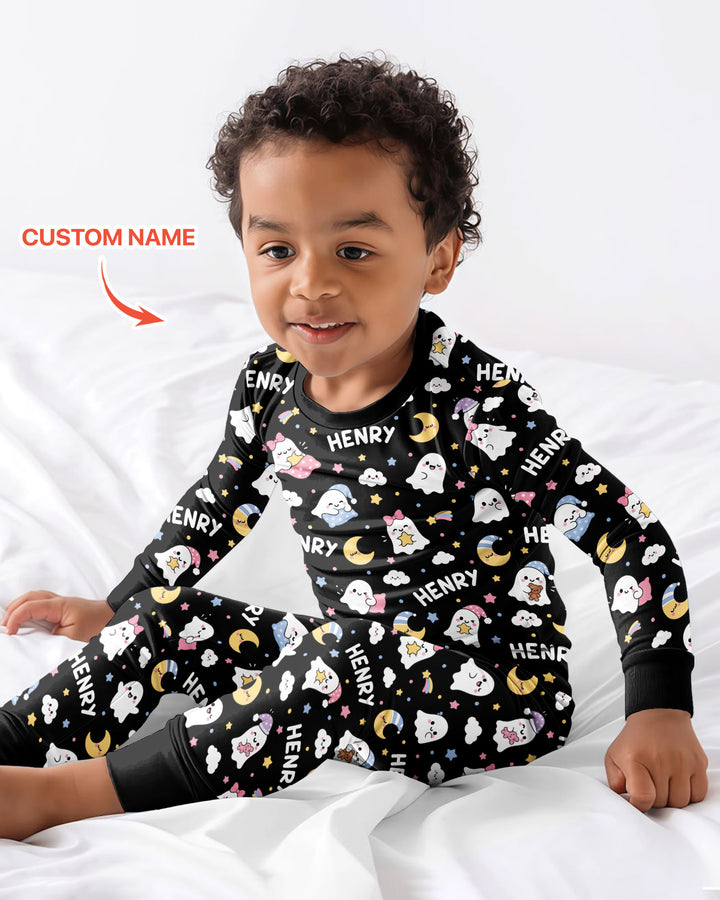 Sweet Dreams Cute Ghost Custom Name Bamboo Two Piece Long Sleeve Pajama Set