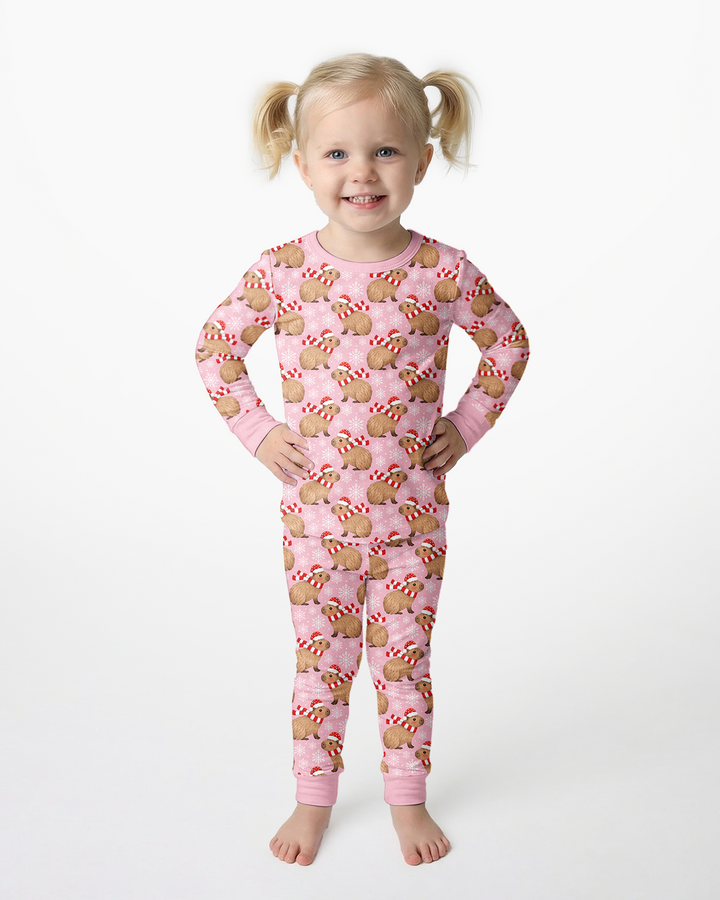 Holiday Capybaras Bamboo Two Piece Long Sleeve Pajama Set
