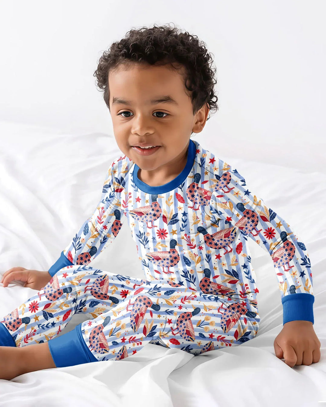Patriotic Mallard Duck Bamboo Two Piece Long Sleeve Pajama Set