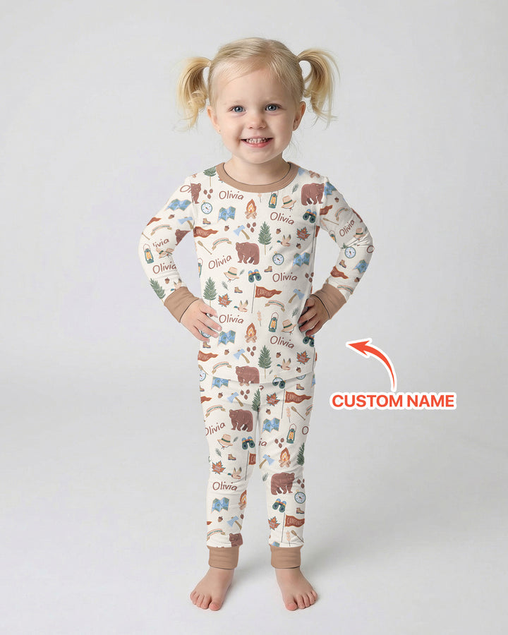 Custom Name Adventure Outdoors Bamboo Two Piece Long Sleeve Pajama Set