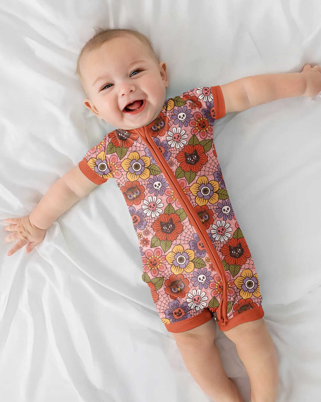70s Halloween Floral Bamboo Shorty Zippy