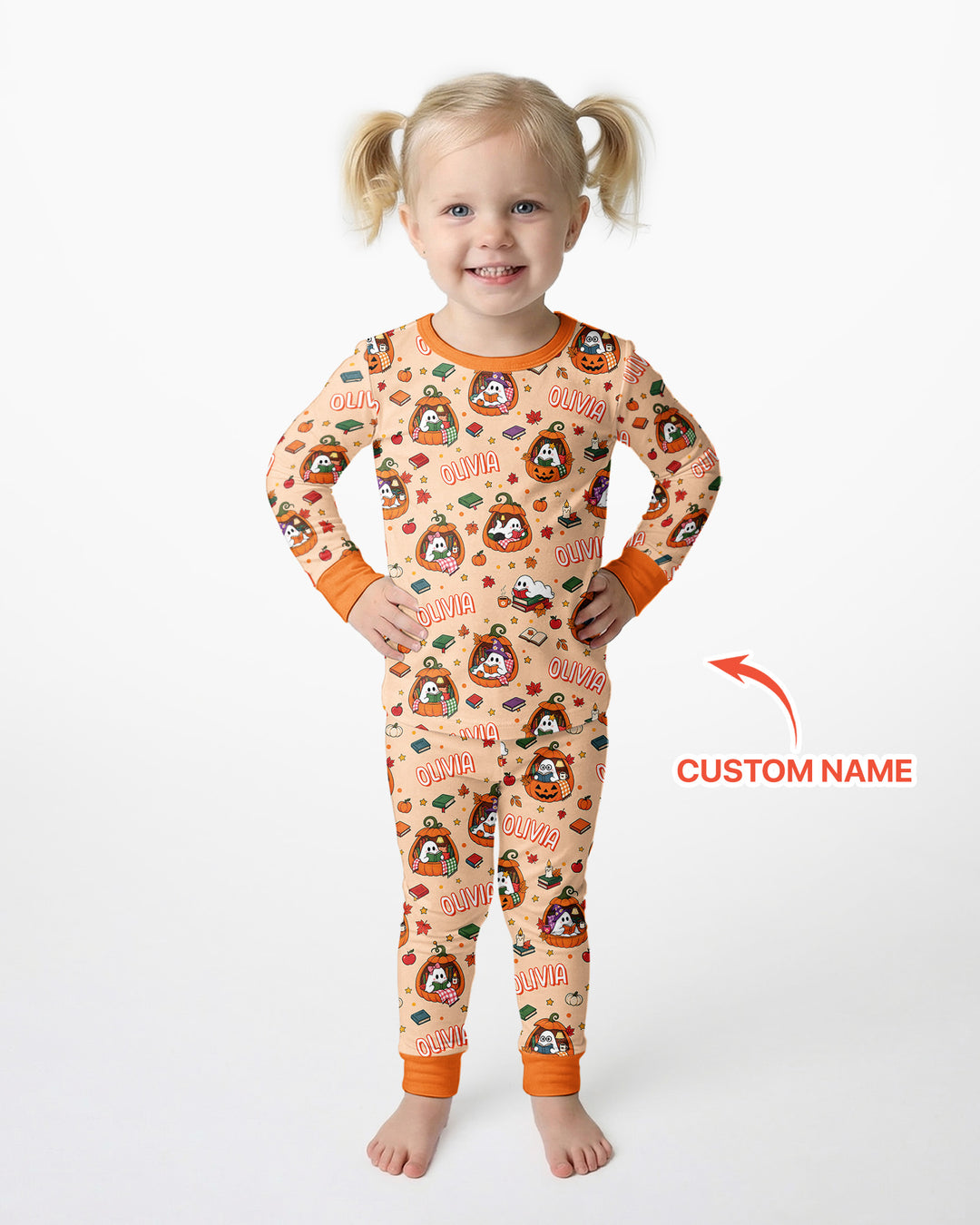 Bookish Ghost Halloween Custom Name Bamboo Two Piece Long Sleeve Pajama Set