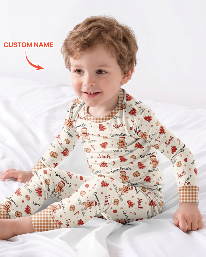 Custom Name Grandma’s Favorite Cookies Bamboo Two Piece Long Sleeve Pajama Set
