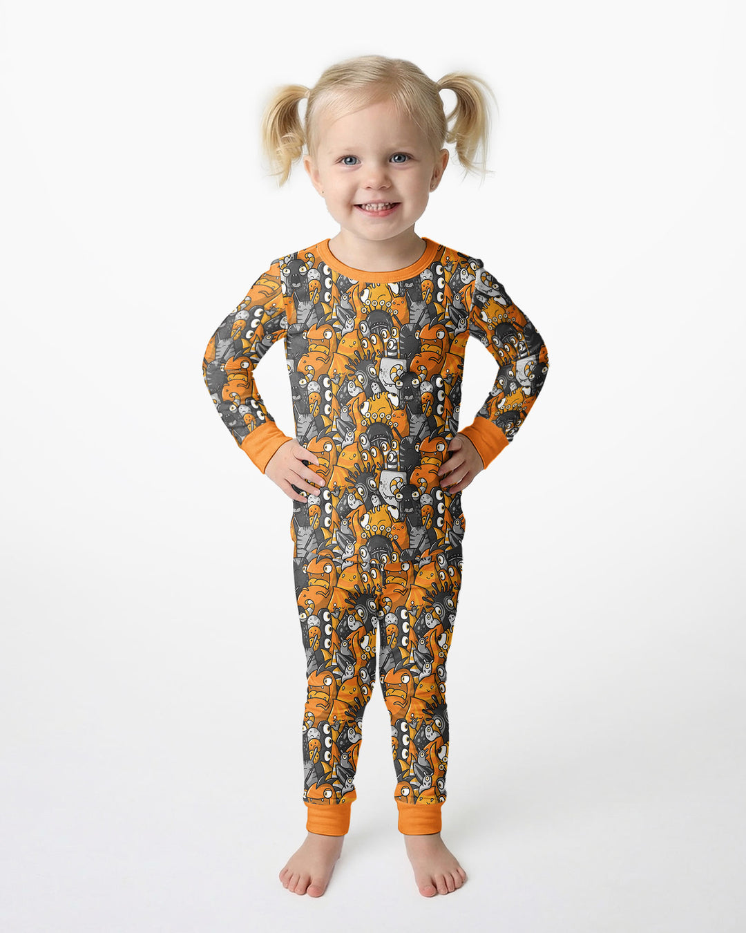 Colorful Doodle Monster Friends Bamboo Two Piece Long Sleeve Pajama Set