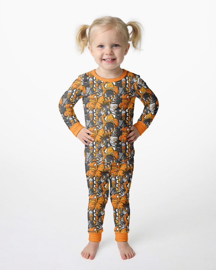 Colorful Doodle Monster Friends Bamboo Two Piece Long Sleeve Pajama Set